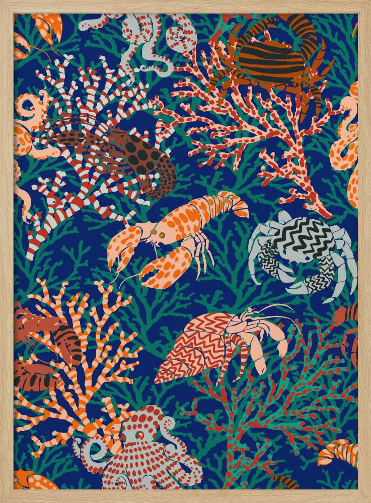 Levendig koraalrifblauw en oranje patroon | Poster