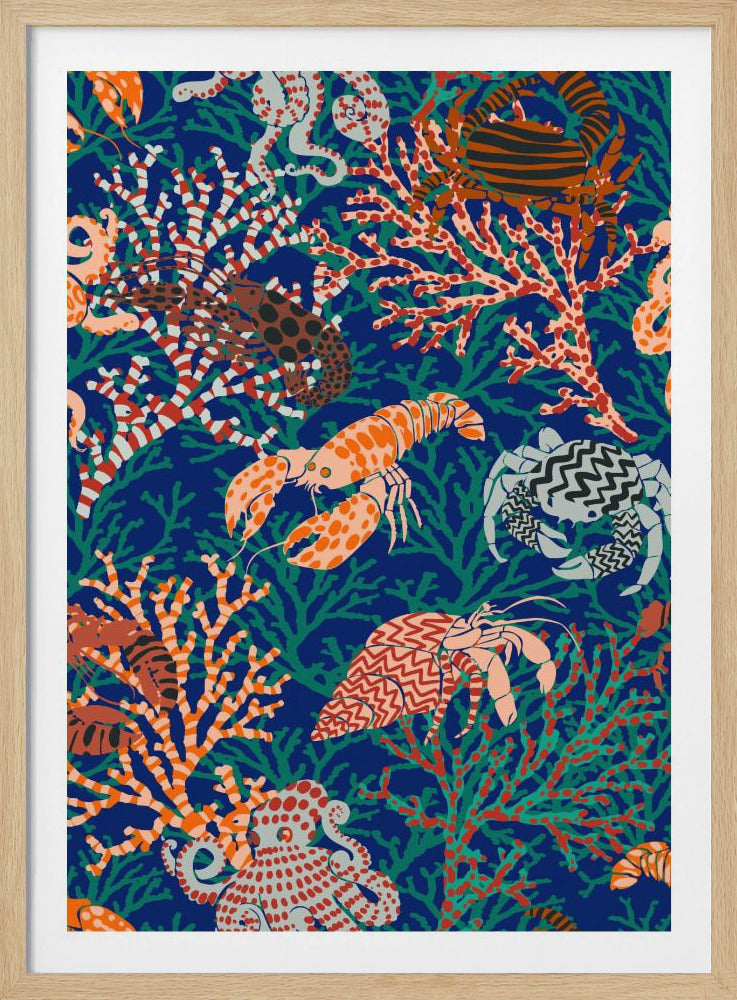 Levendig koraalrifblauw en oranje patroon | Poster