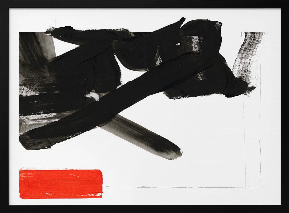 Zen penseelwerk met rood blok 1 | Poster