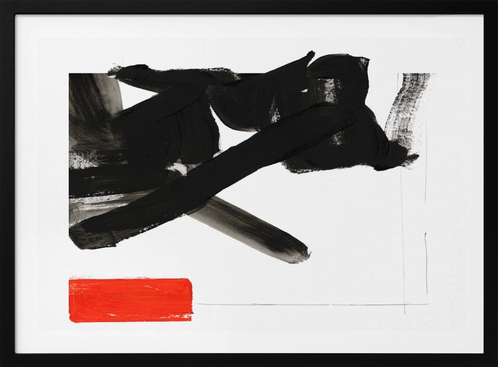 Zen penseelwerk met rood blok 1 | Poster