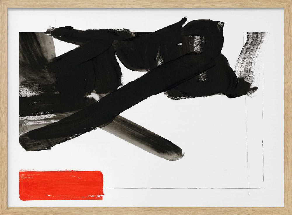 Zen penseelwerk met rood blok 1 | Poster