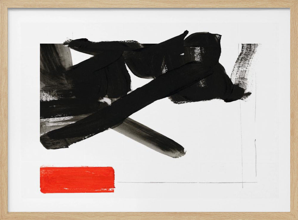Zen penseelwerk met rood blok 1 | Poster