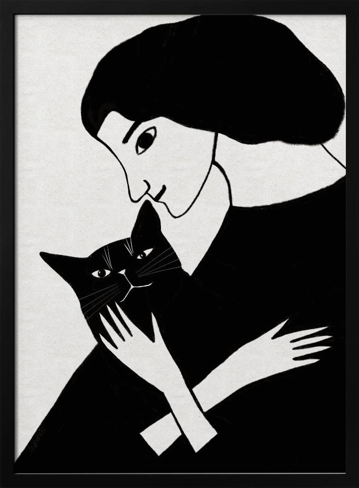 Kattenvrouw met zwarte kat | Poster