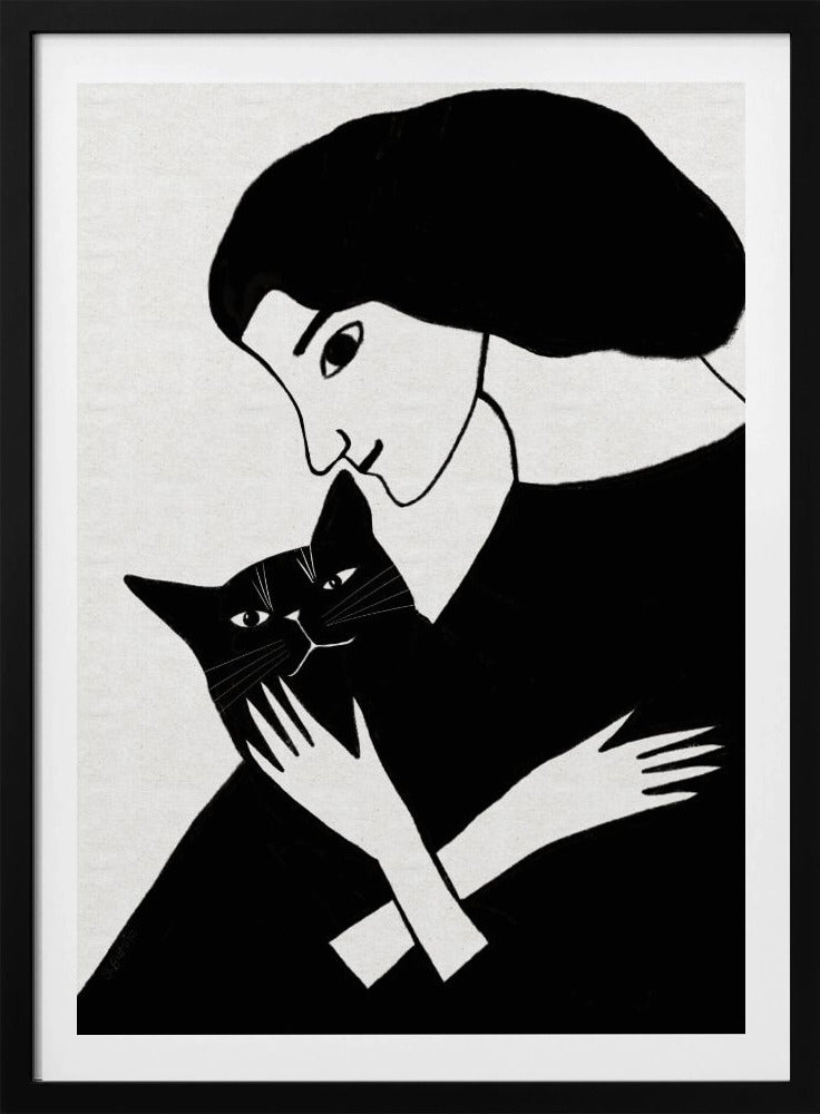 Kattenvrouw met zwarte kat | Poster
