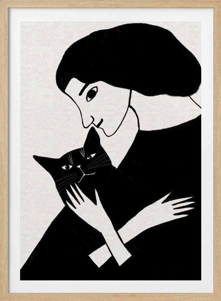 Kattenvrouw met zwarte kat | Poster