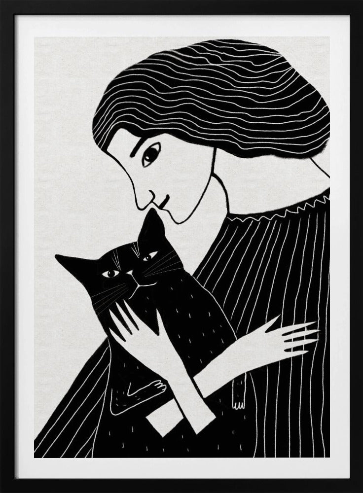 Kattenvrouw met zwarte kat | Poster