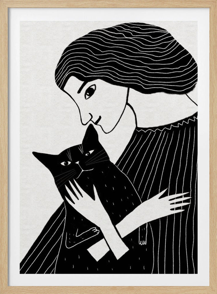 Kattenvrouw met zwarte kat | Poster