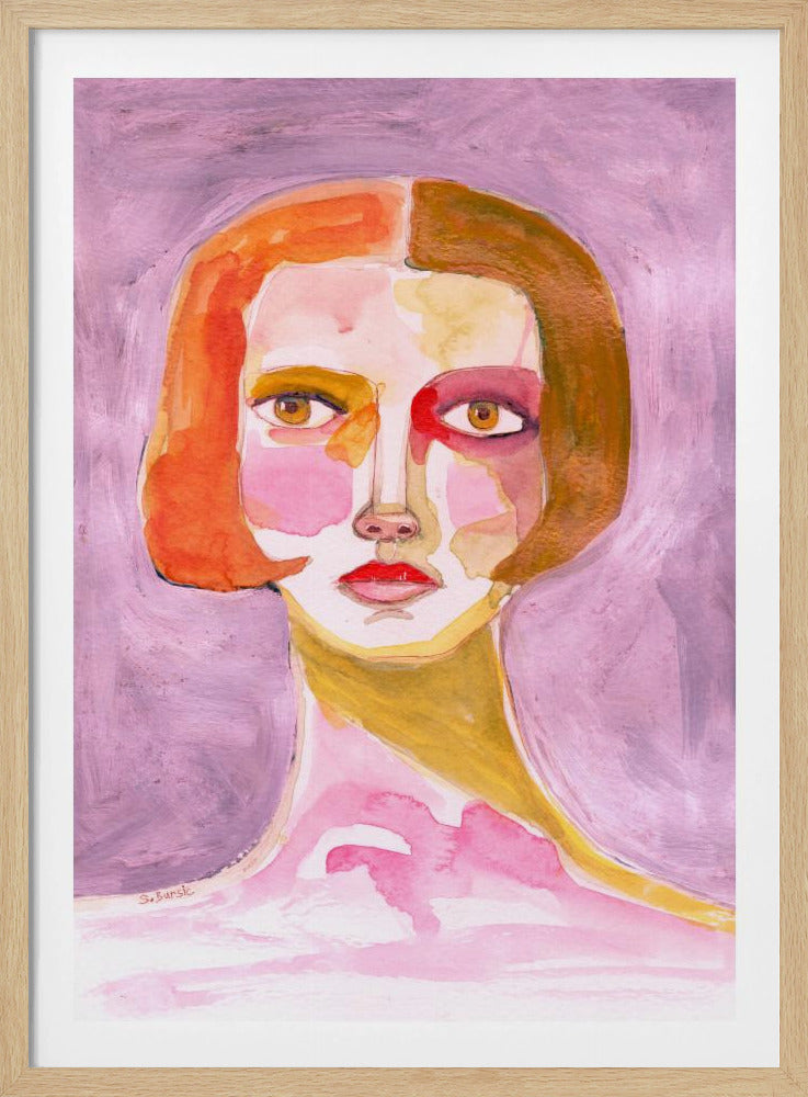 Dame met bobkapsel Mauve Lila | Poster