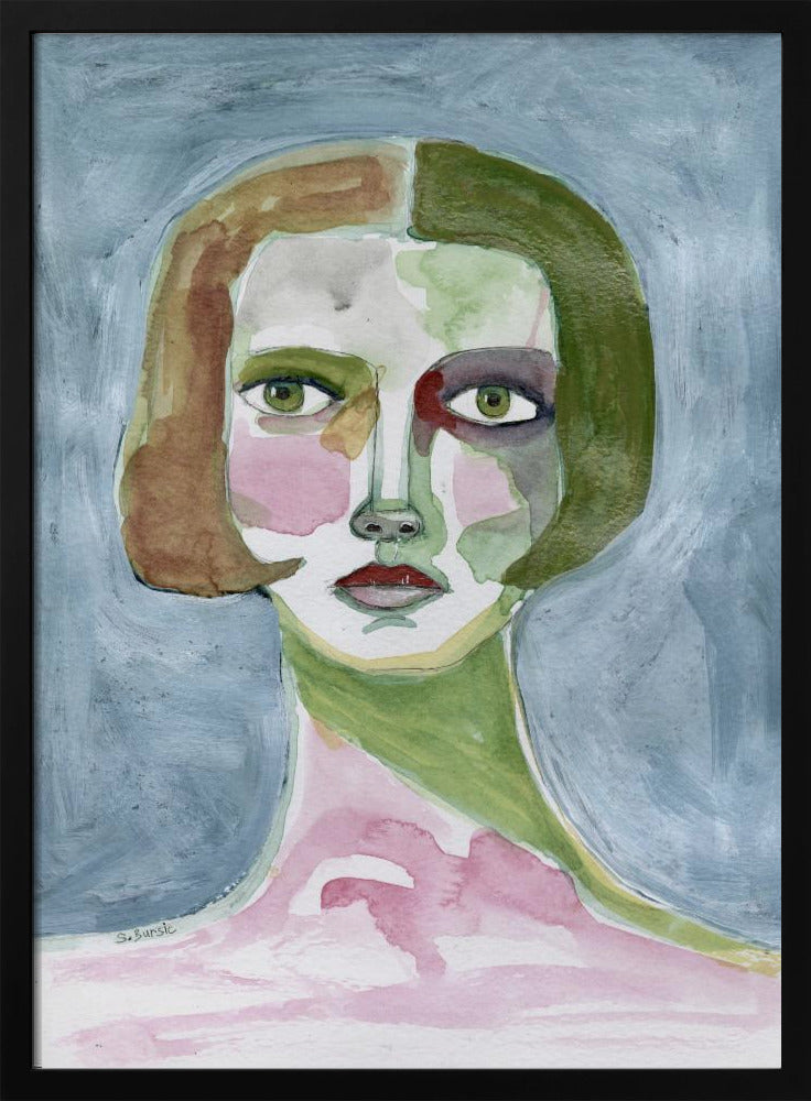 Dame met bobkapsel grijze achtergrond | Poster