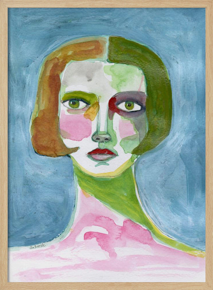 Dame met bobkapsel blauw | Poster