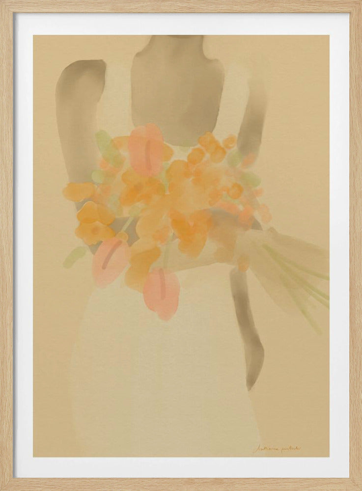 Meisje met oranje bloemen | Poster