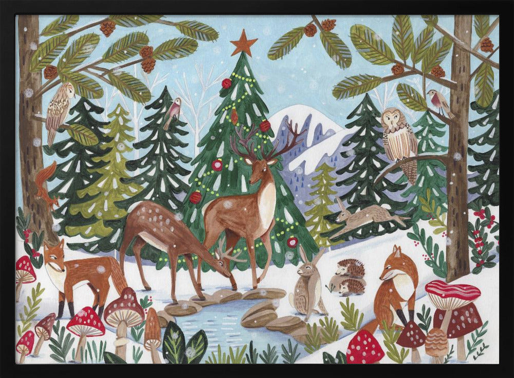 Wintertafereel met dieren | Poster