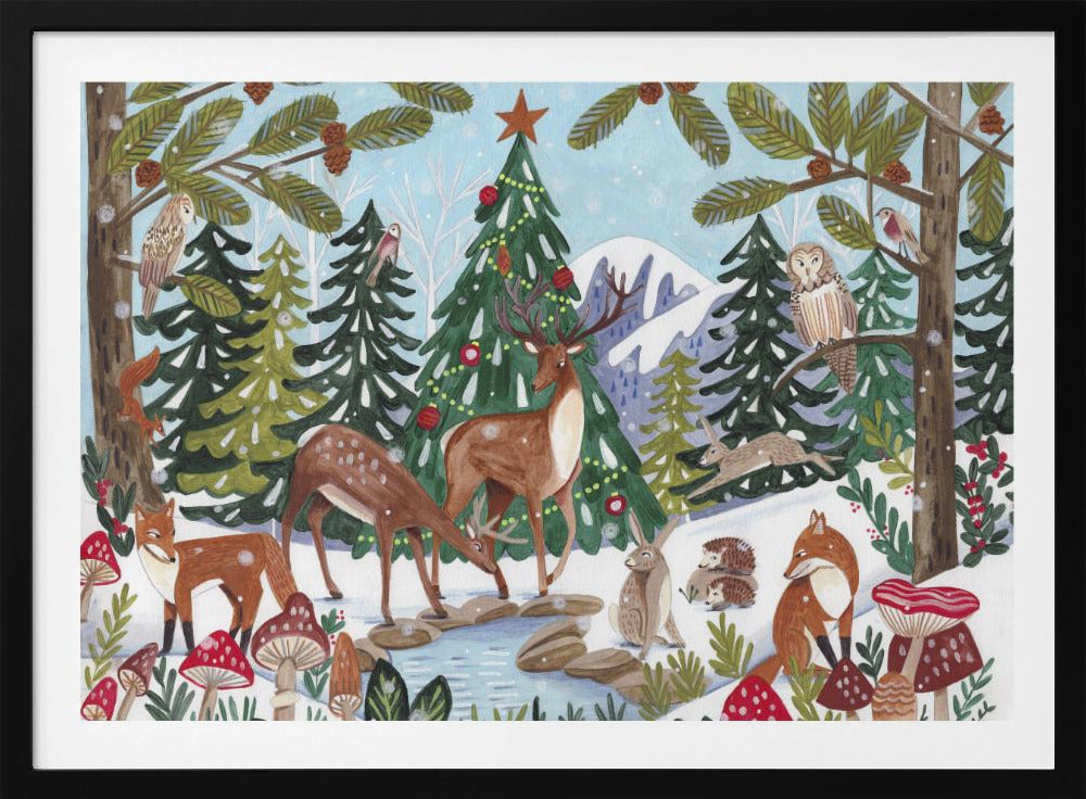 Wintertafereel met dieren | Poster
