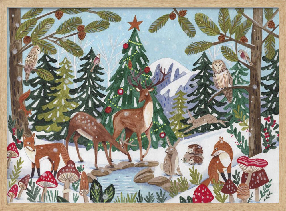 Wintertafereel met dieren | Poster