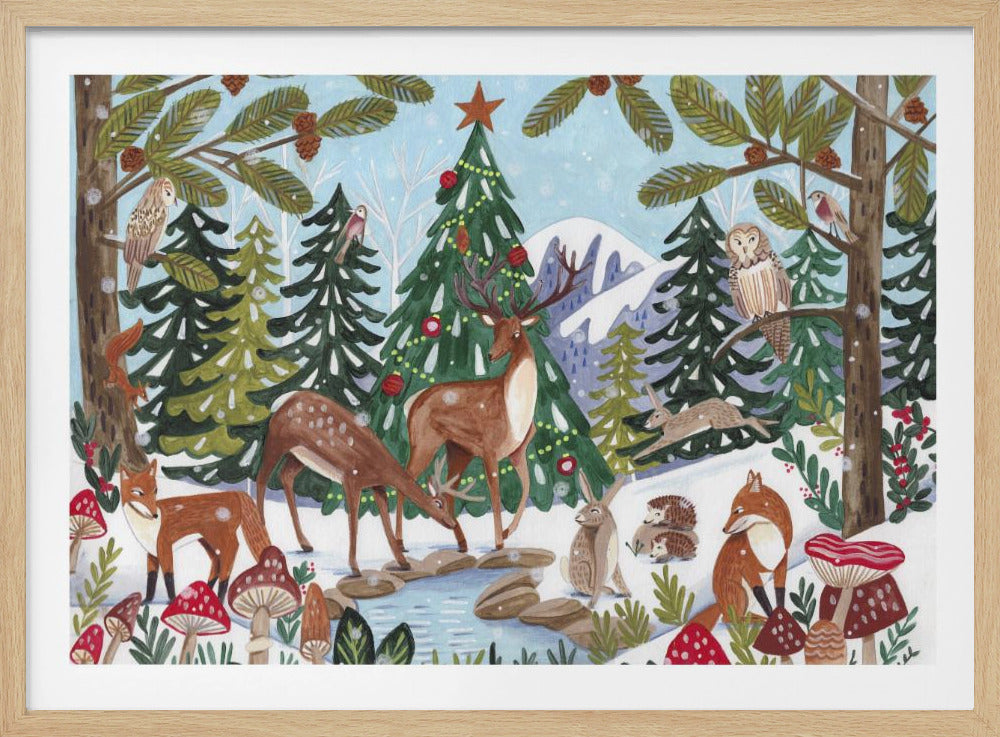 Wintertafereel met dieren | Poster