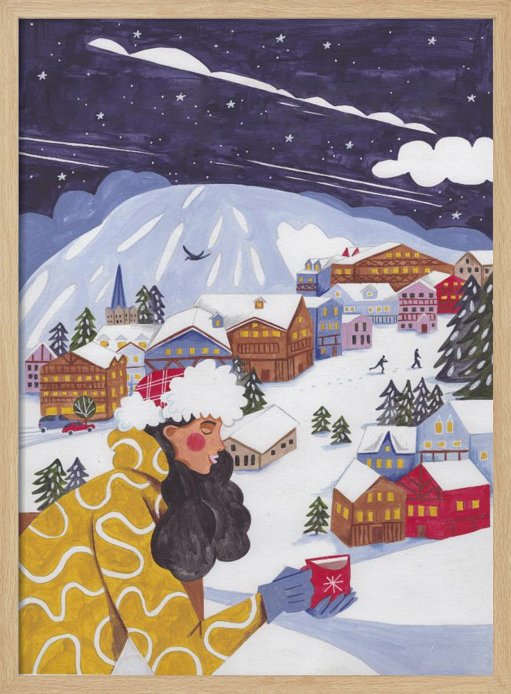Winter Scene woman with coffee | Poster