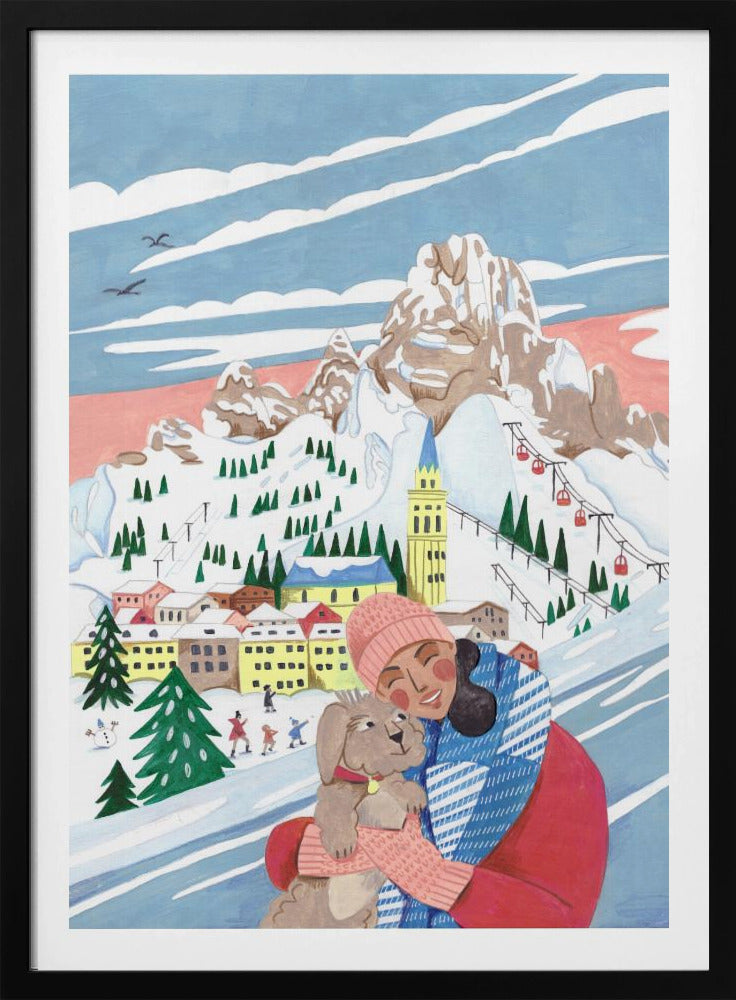 Wintertafereel: vrouw en hond | Poster
