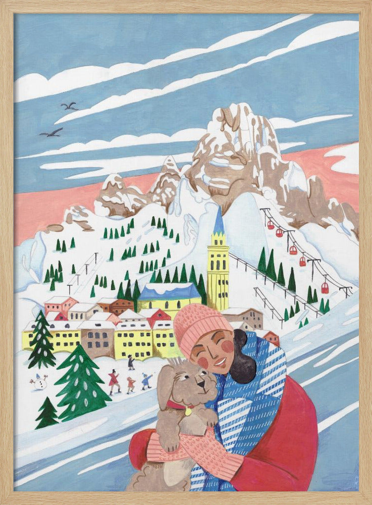 Wintertafereel: vrouw en hond | Poster