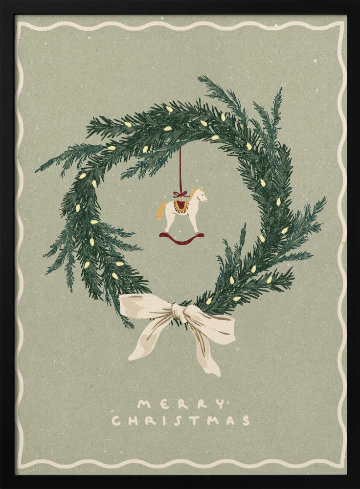Paardenspeelgoed op kerstkrans met strik | Poster