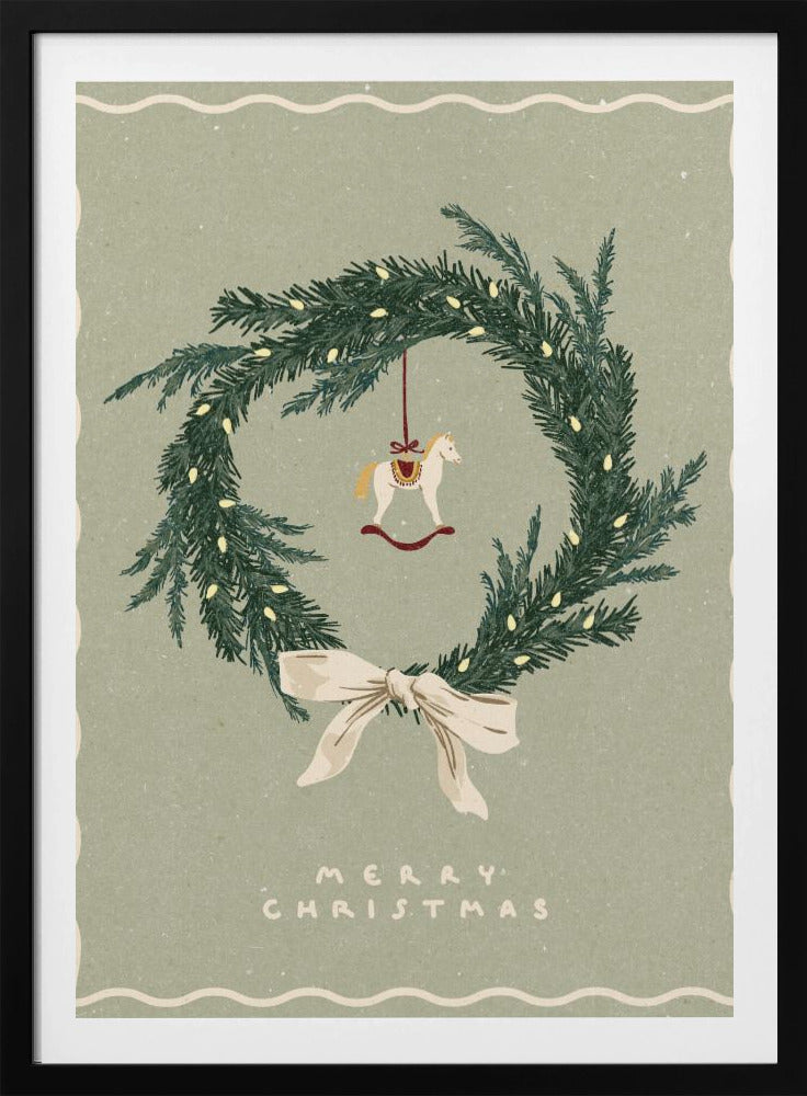 Paardenspeelgoed op kerstkrans met strik | Poster