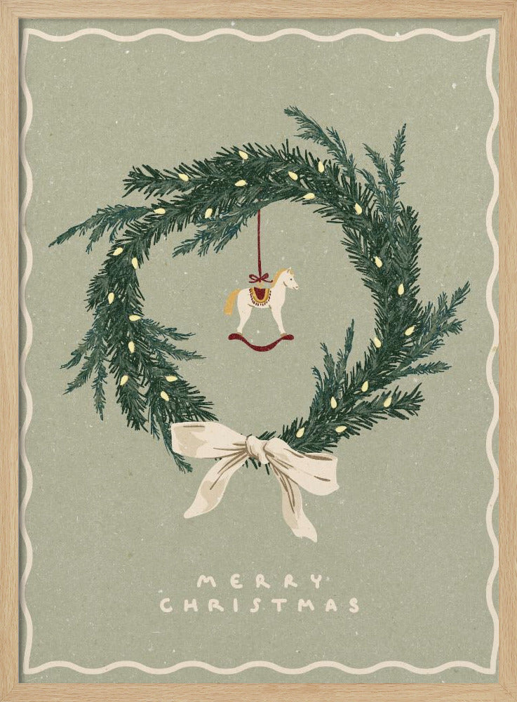 Paardenspeelgoed op kerstkrans met strik | Poster