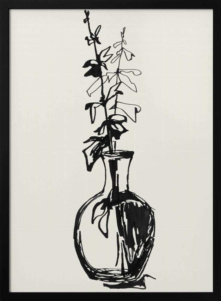 Bladeren in een vaas inktschets | Poster