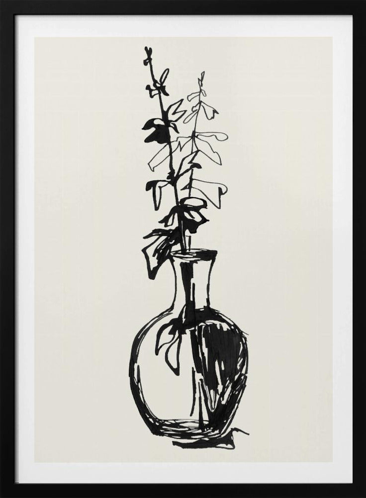 Bladeren in een vaas inktschets | Poster