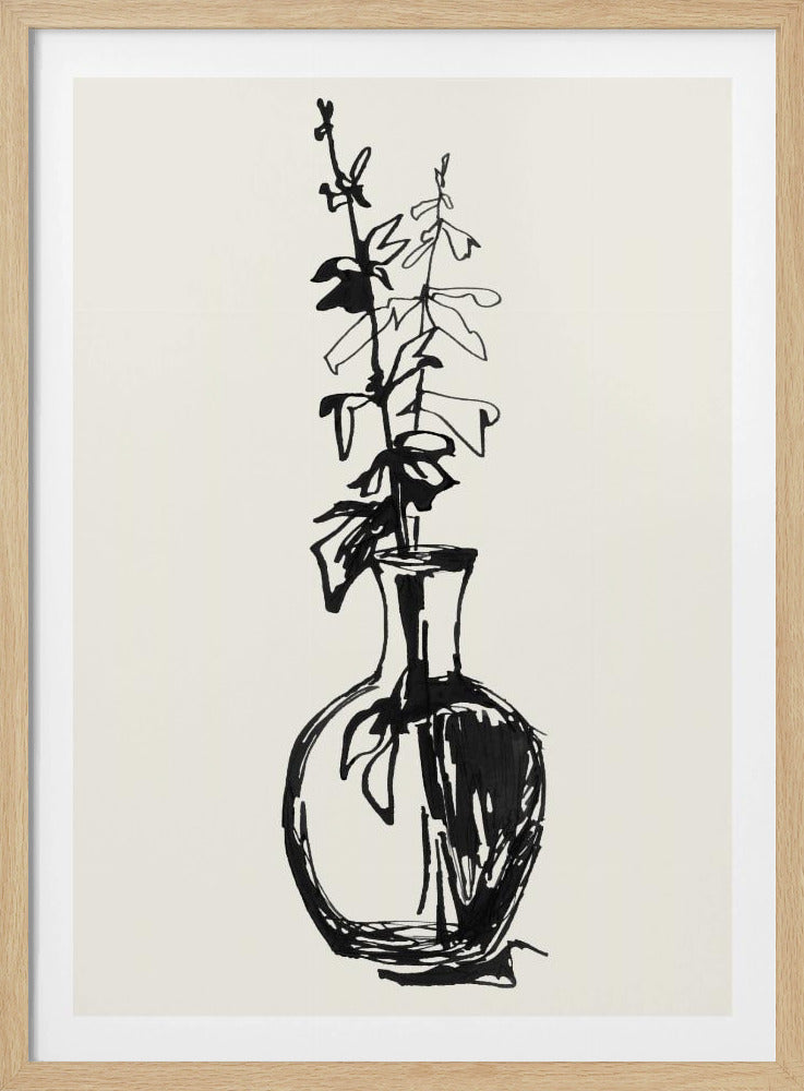 Bladeren in een vaas inktschets | Poster
