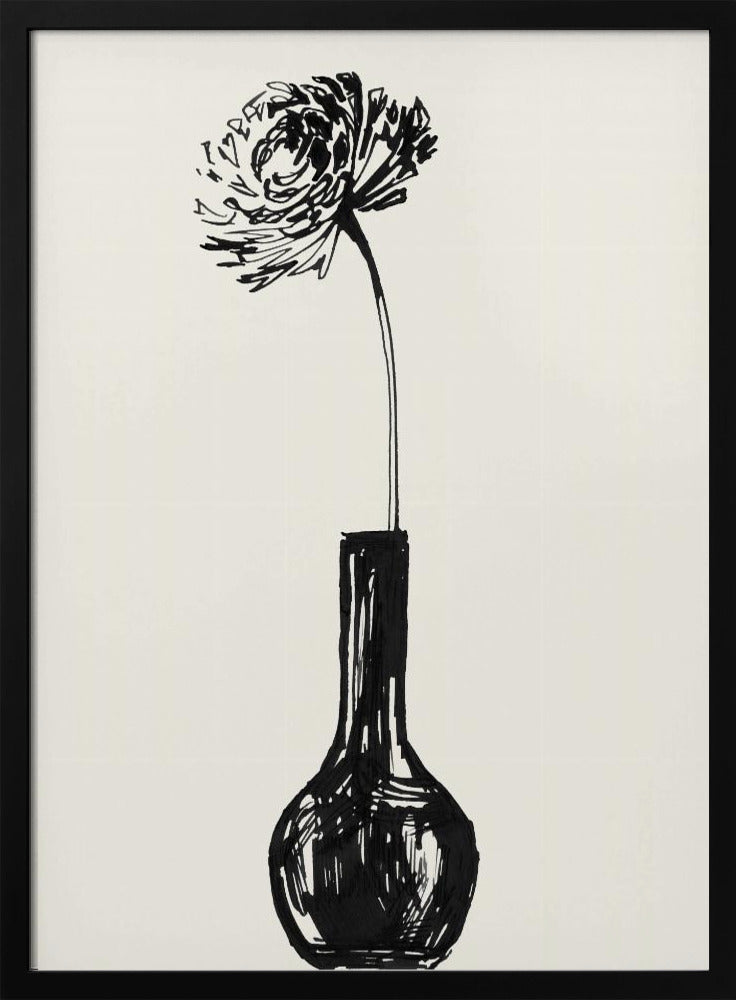 Bloem in een vaas inktschets | Poster