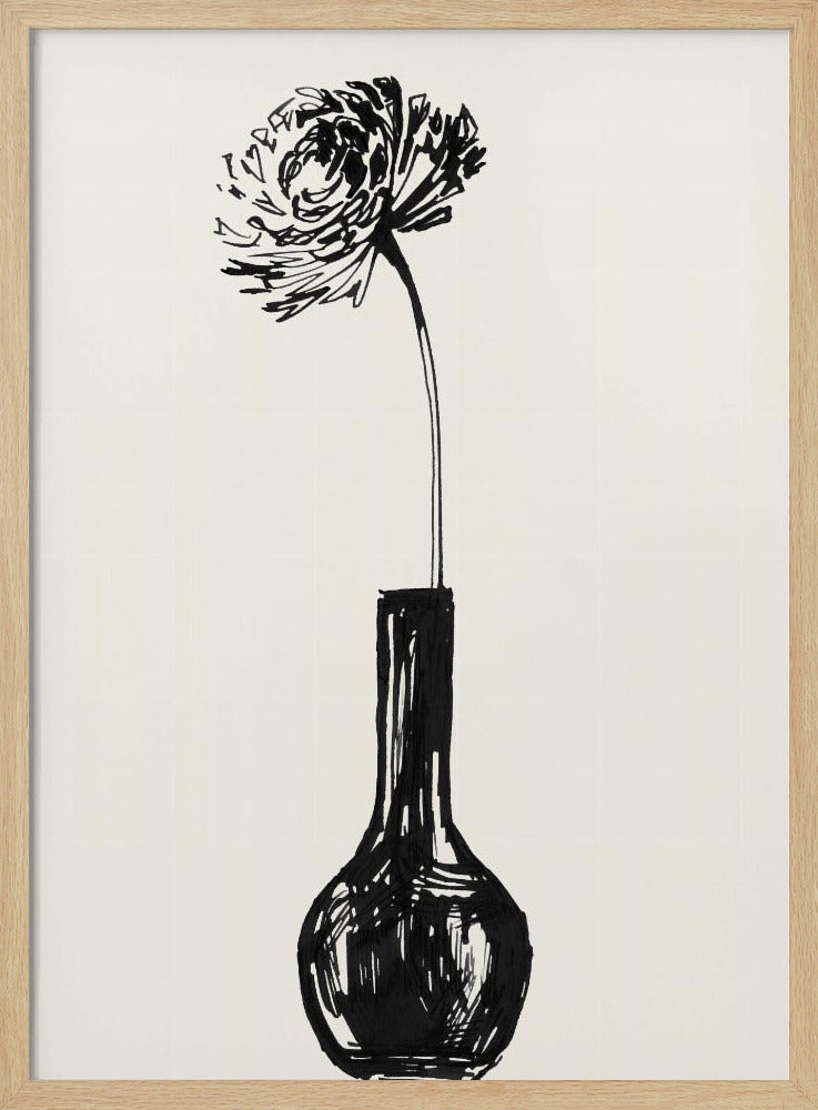 Bloem in een vaas inktschets | Poster