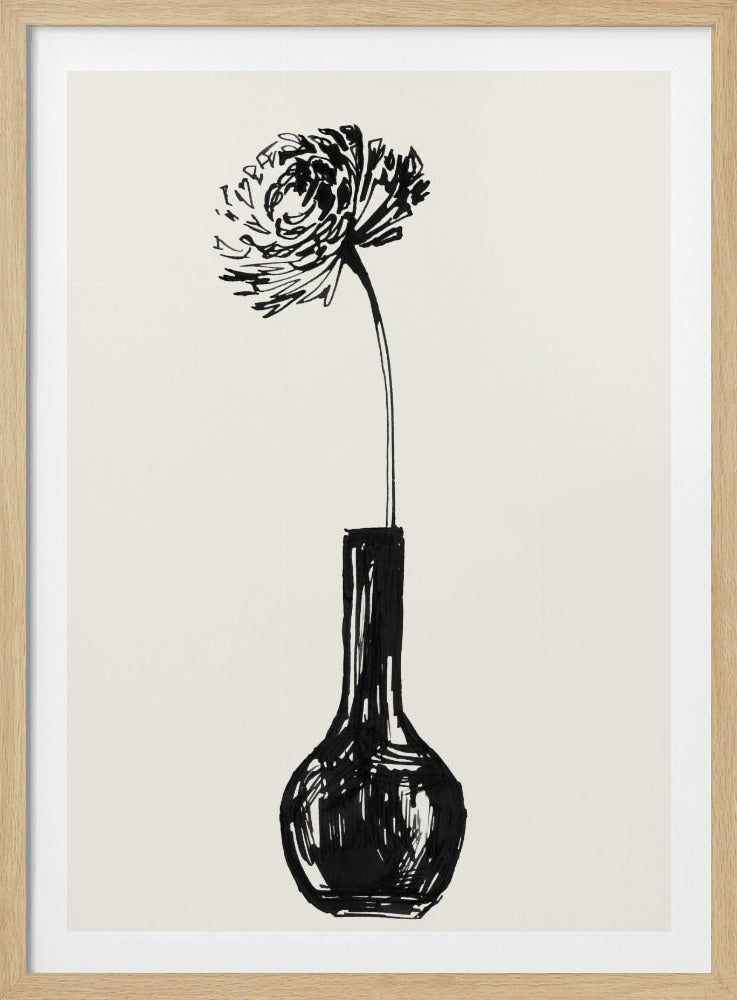 Bloem in een vaas inktschets | Poster