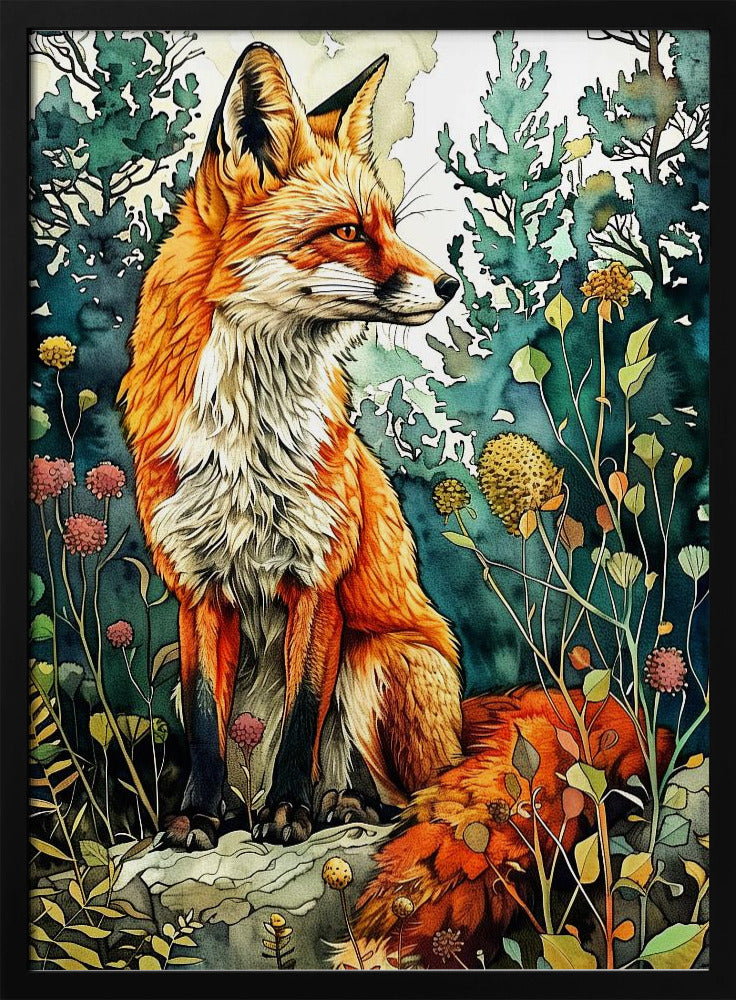 Aquarelkunst van een vos 13 | Poster