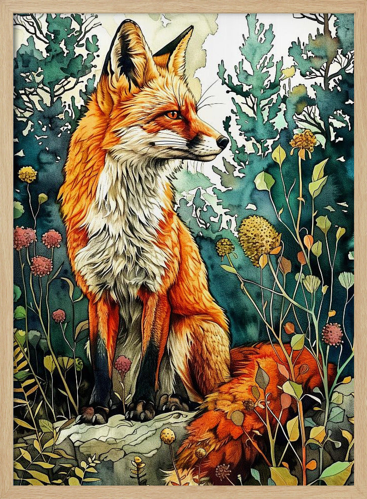 Aquarelkunst van een vos 13 | Poster