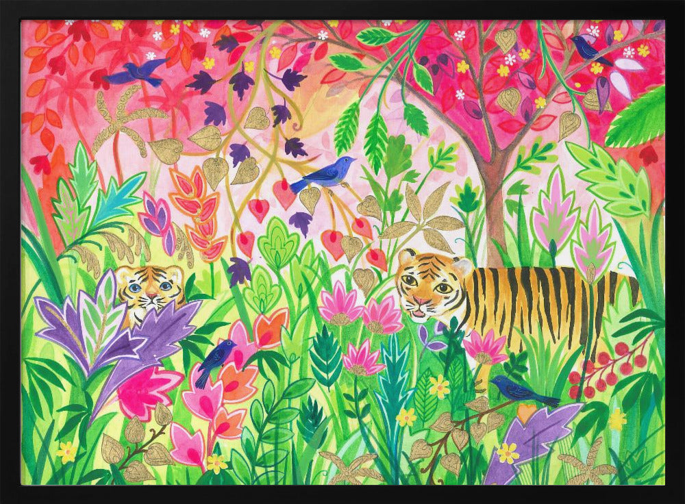 Jungle schilderij met weelderig gebladerte en exotische dieren | Poster