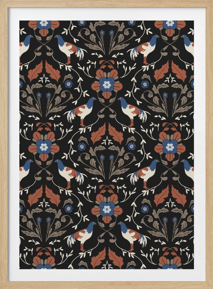 Roosters Beige Patroon | Poster