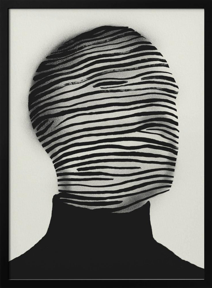 Abstract hoofd gewikkeld in zwart-witte strepen | Poster
