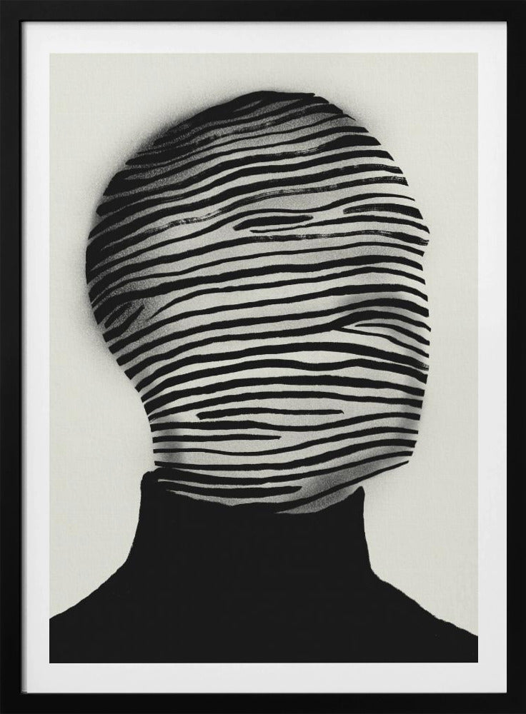 Abstract hoofd gewikkeld in zwart-witte strepen | Poster