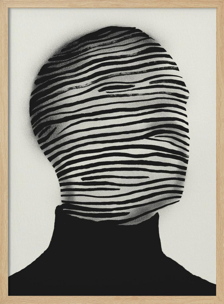 Abstract hoofd gewikkeld in zwart-witte strepen | Poster