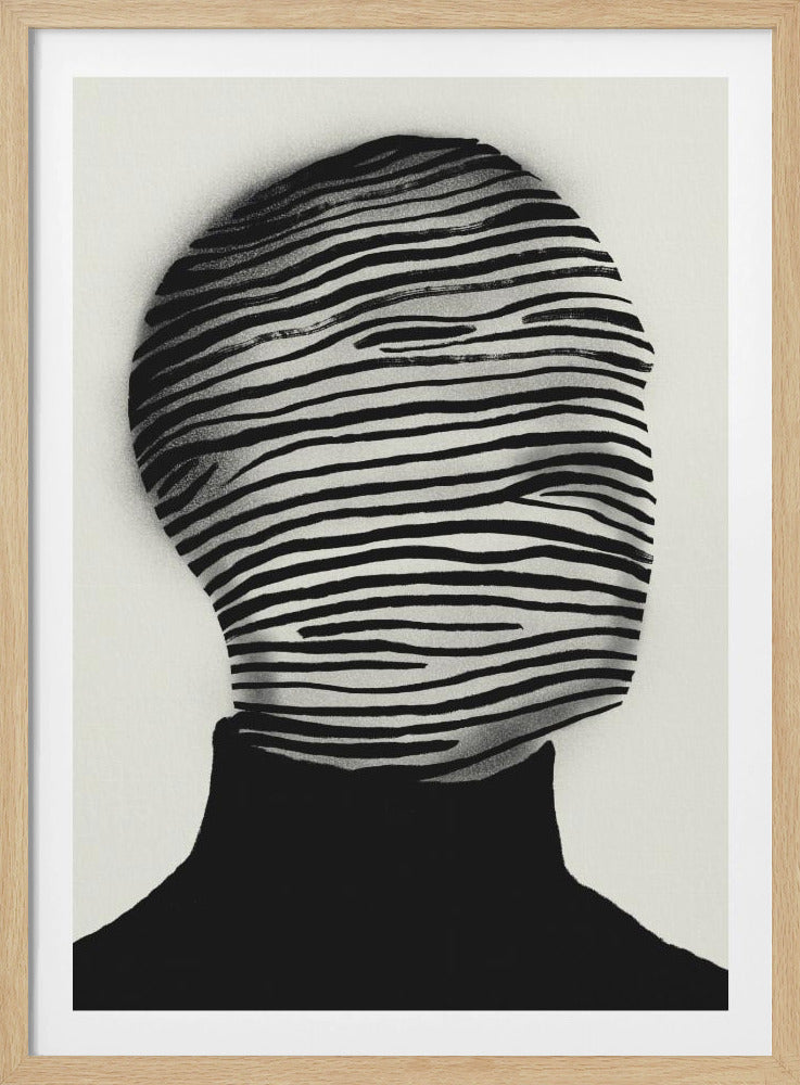 Abstract hoofd gewikkeld in zwart-witte strepen | Poster