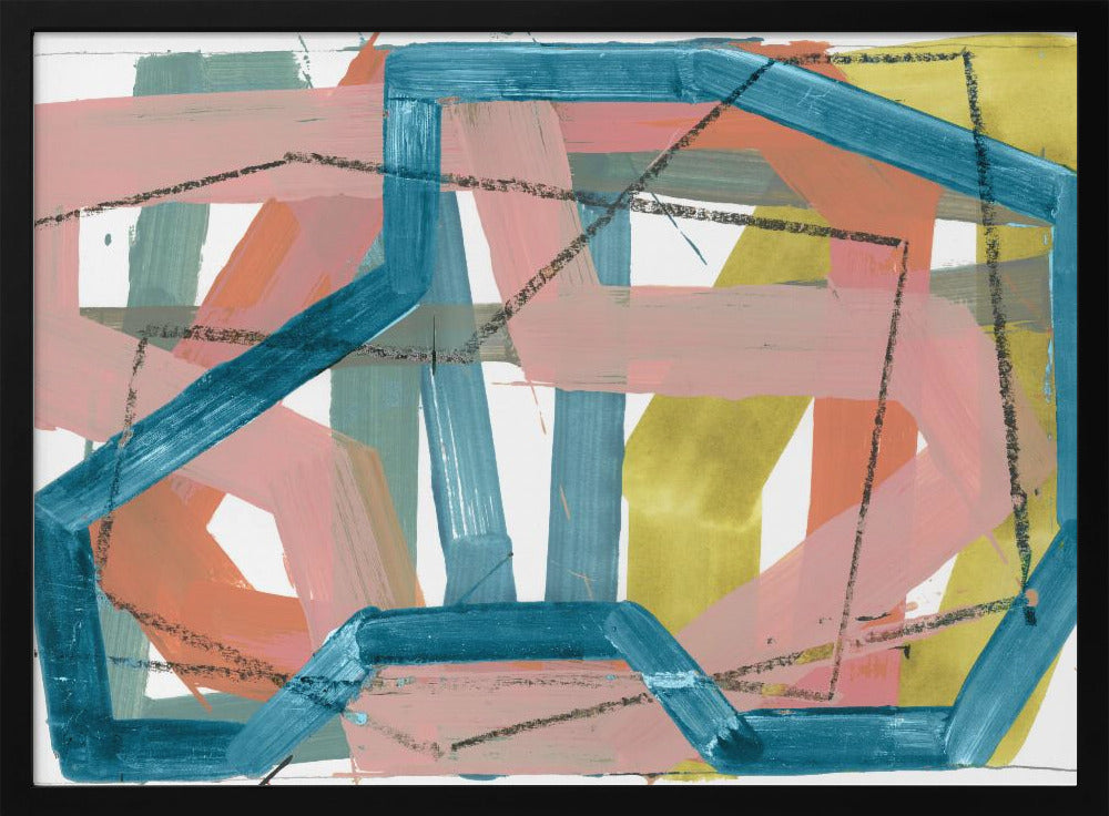 Blauwe en roze abstracte lijnen kunstdruk | Poster