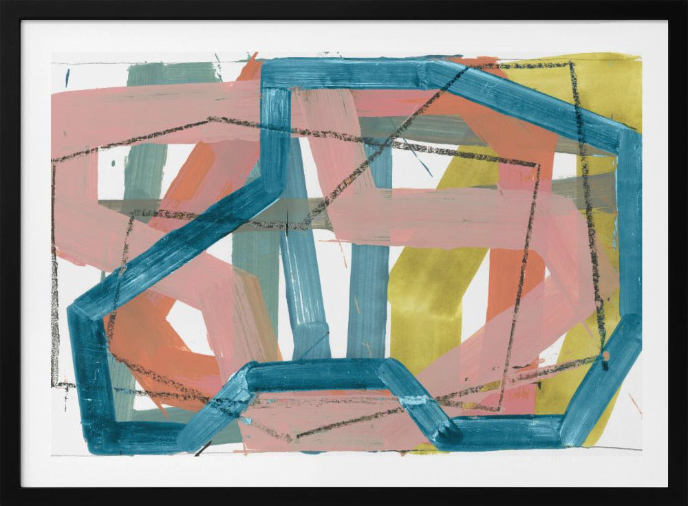 Blauwe en roze abstracte lijnen kunstdruk | Poster