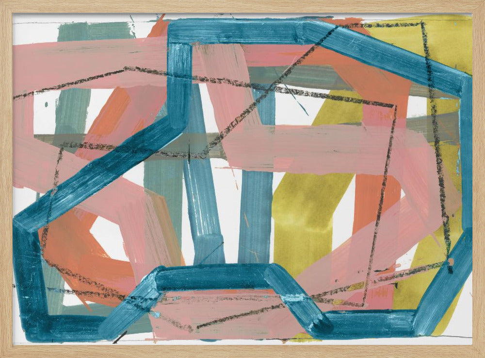 Blauwe en roze abstracte lijnen kunstdruk | Poster
