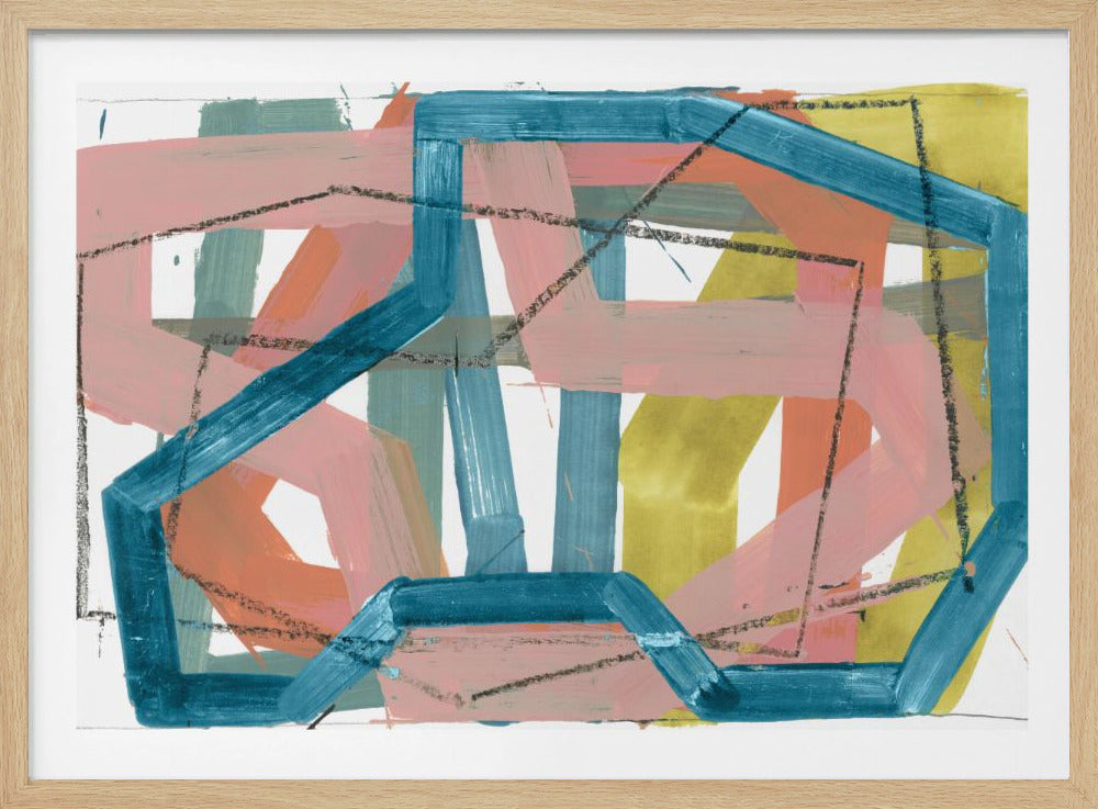 Blauwe en roze abstracte lijnen kunstdruk | Poster