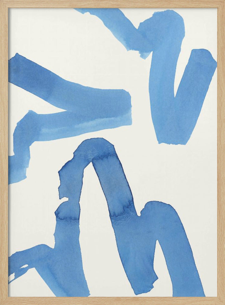 Abstracte blauwe penseelstreken kunstdruk nr. 1 | Poster