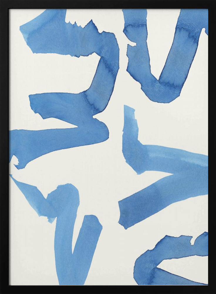 Abstracte blauwe penseelstreken kunstdruk nr. 2 | Poster