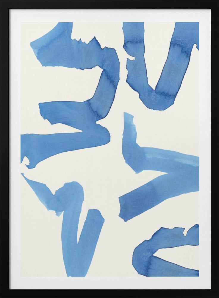 Abstracte blauwe penseelstreken kunstdruk nr. 2 | Poster