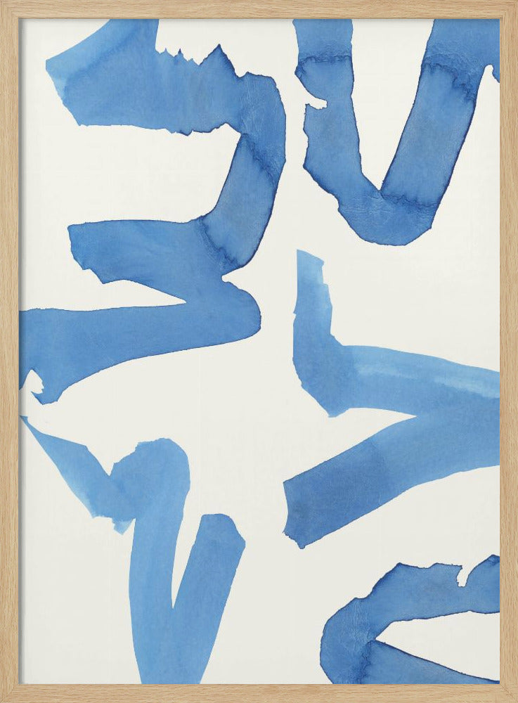 Abstracte blauwe penseelstreken kunstdruk nr. 2 | Poster