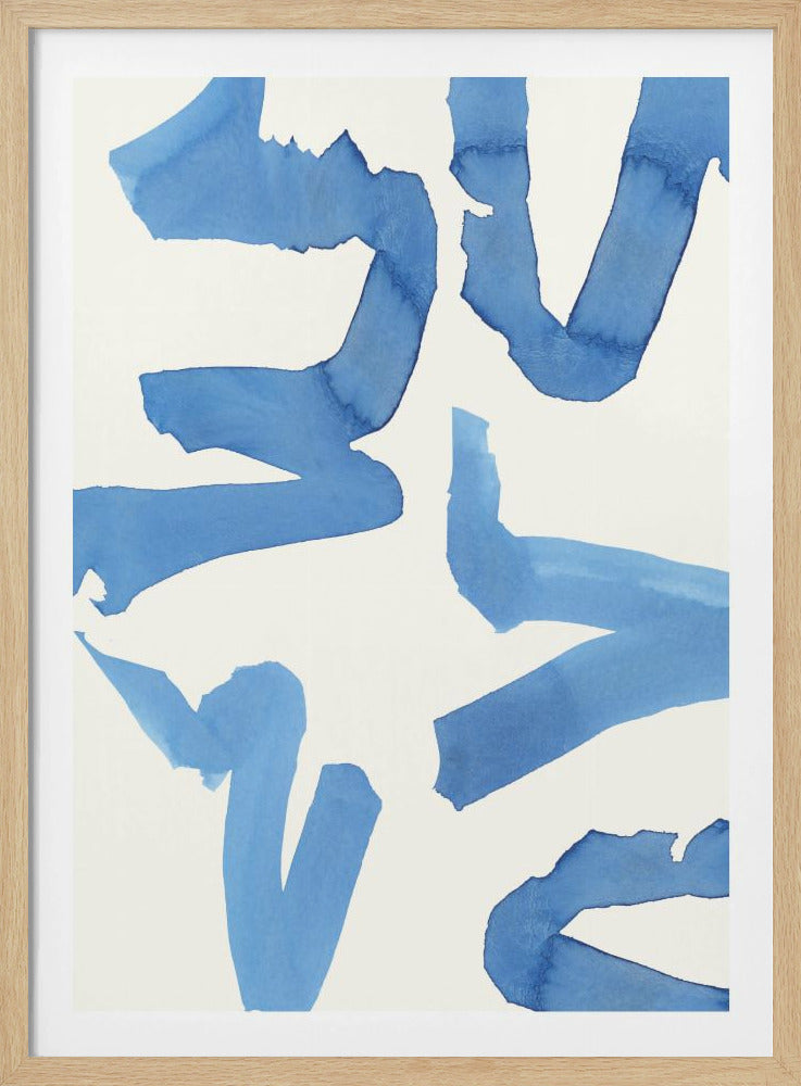 Abstracte blauwe penseelstreken kunstdruk nr. 2 | Poster