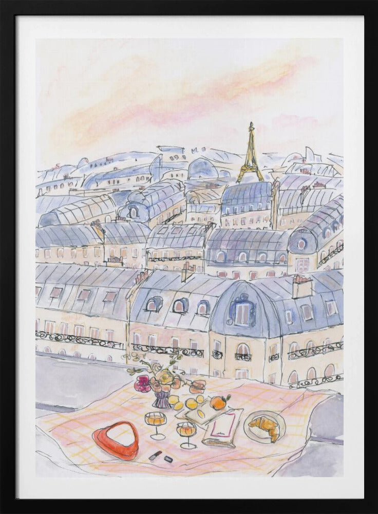 Parijse picknick op het dak met uitzicht op de Eiffeltoren | Poster
