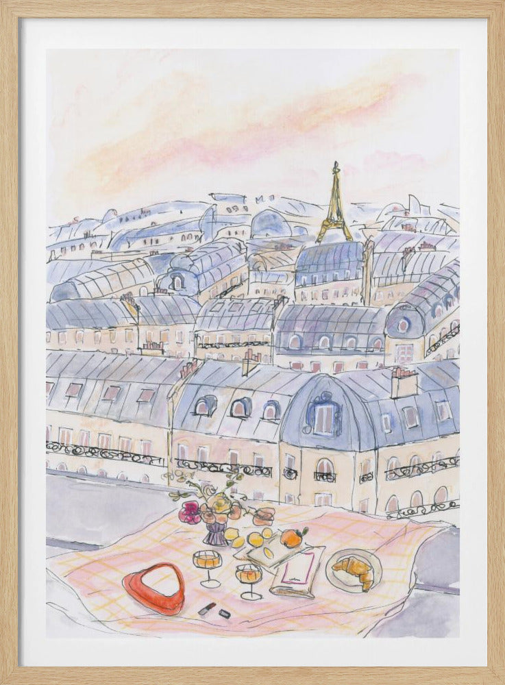 Parijse picknick op het dak met uitzicht op de Eiffeltoren | Poster